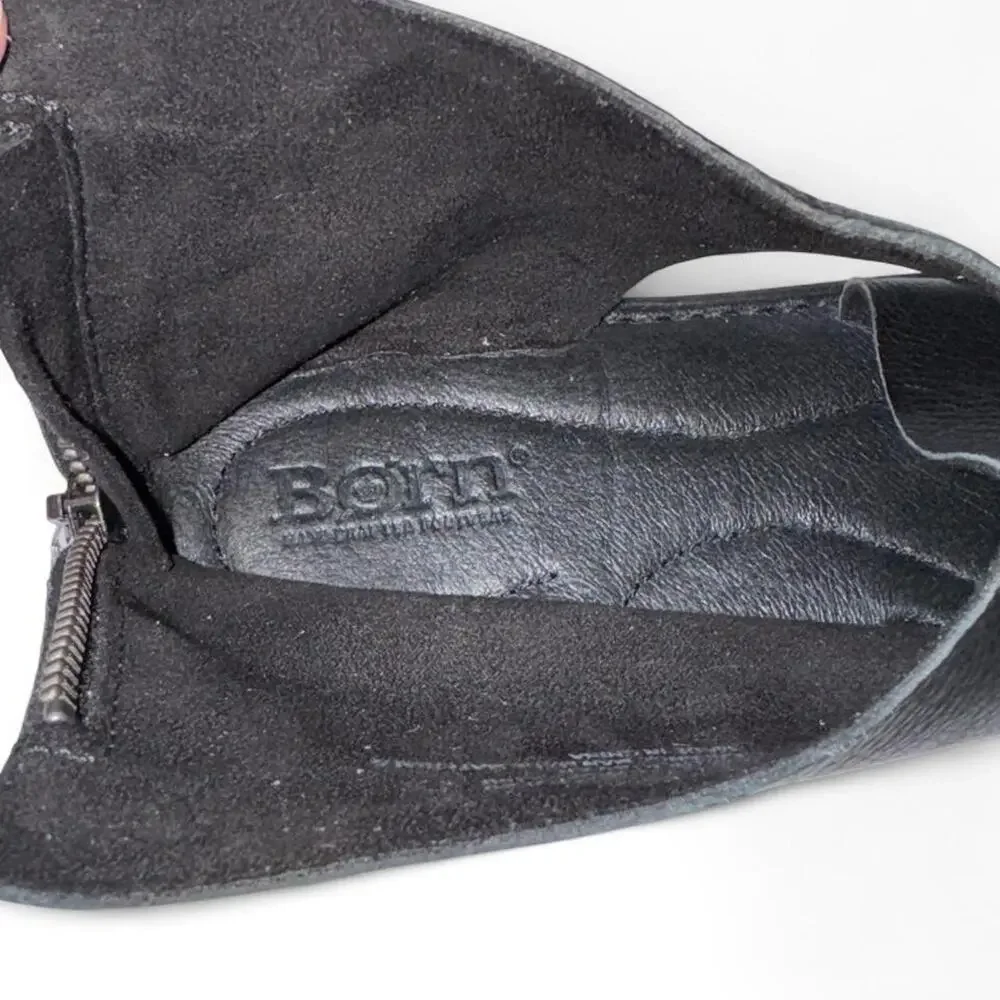 Born Iwa Black Textured Leather Back Zip Sandals Womens Size 7M